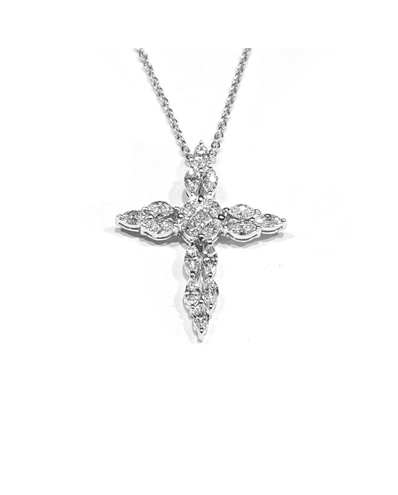 Tour de cou Crivelli en or blanc et croix avec diamants
