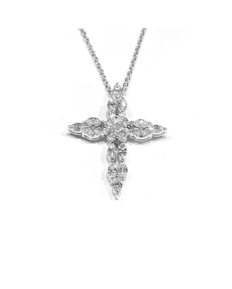 Tour de cou Crivelli en or blanc et croix avec diamants