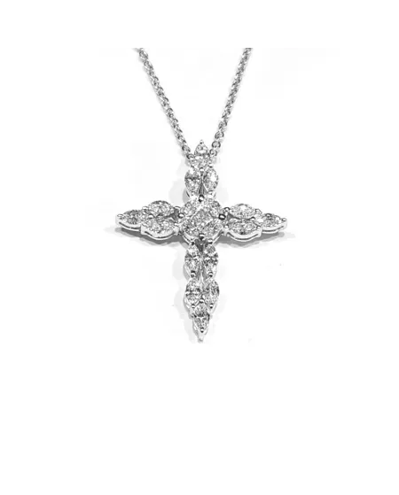 Tour de cou Crivelli en or blanc et croix avec diamants