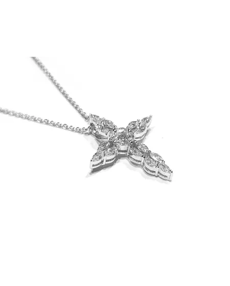 Tour de cou Crivelli en or blanc et croix avec diamants