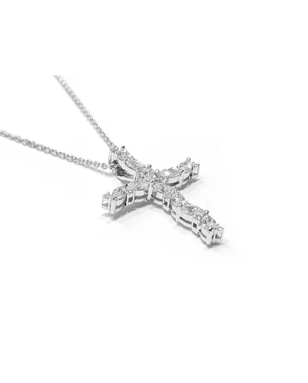 Tour de cou Crivelli en or blanc et croix avec diamants