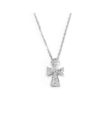 Collier ras de cou Crivelli en or blanc et croix avec diamants cerf-volant