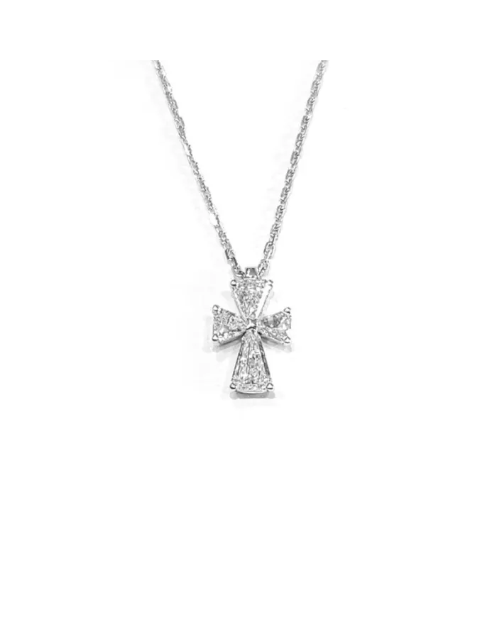 Collier ras de cou Crivelli en or blanc et croix avec diamants cerf-volant