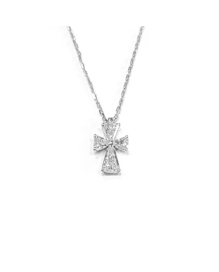 Collier ras de cou Crivelli en or blanc et croix avec diamants cerf-volant