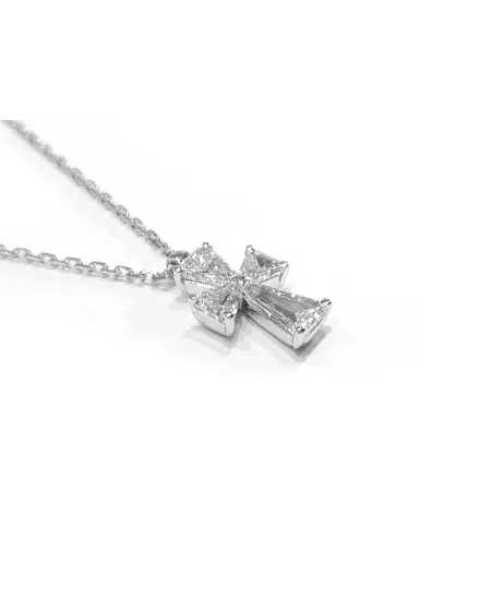 Collier ras de cou Crivelli en or blanc et croix avec diamants cerf-volant