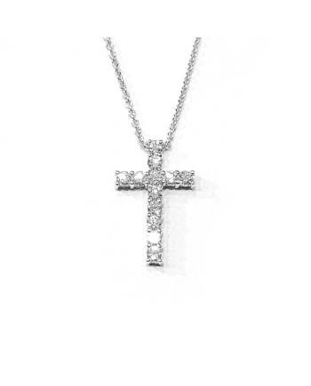 Tour de cou Crivelli en or blanc et croix avec diamants