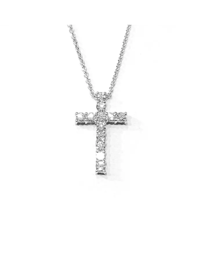 Tour de cou Crivelli en or blanc et croix avec diamants