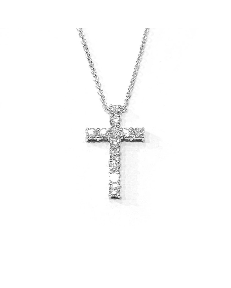 Tour de cou Crivelli en or blanc et croix avec diamants