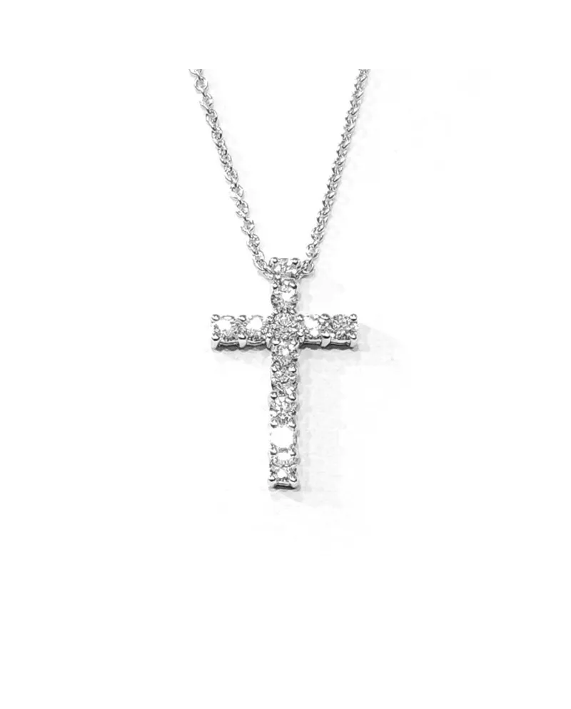 Tour de cou Crivelli en or blanc et croix avec diamants