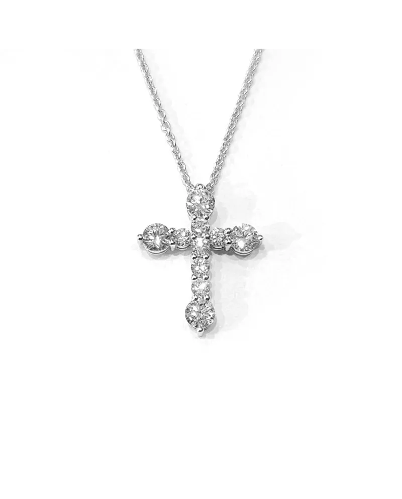 Tour de cou Crivelli en or blanc et croix avec diamants