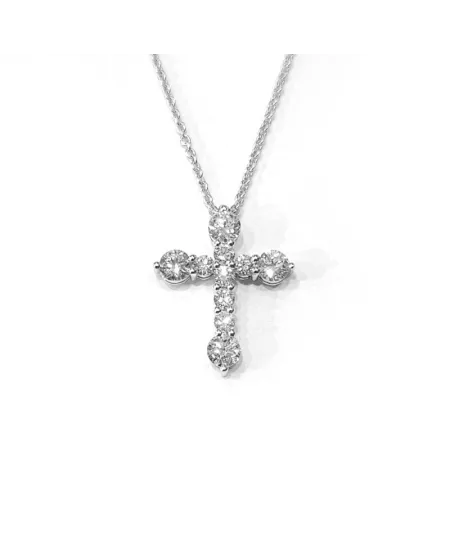 Tour de cou Crivelli en or blanc et croix avec diamants