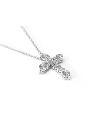 Tour de cou Crivelli en or blanc et croix avec diamants