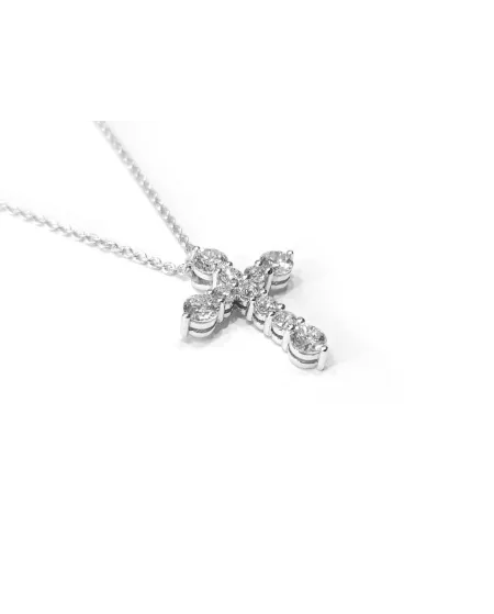 Tour de cou Crivelli en or blanc et croix avec diamants