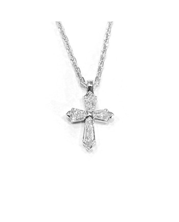 Collier ras de cou Crivelli en or blanc et croix avec diamants cerf-volant