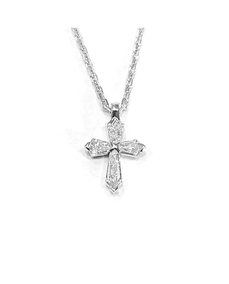 Collier ras de cou Crivelli en or blanc et croix avec diamants cerf-volant