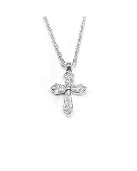 Collier ras de cou Crivelli en or blanc et croix avec diamants cerf-volant