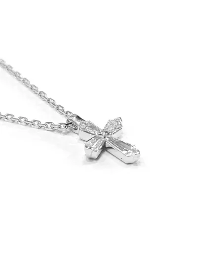 Collier ras de cou Crivelli en or blanc et croix avec diamants cerf-volant