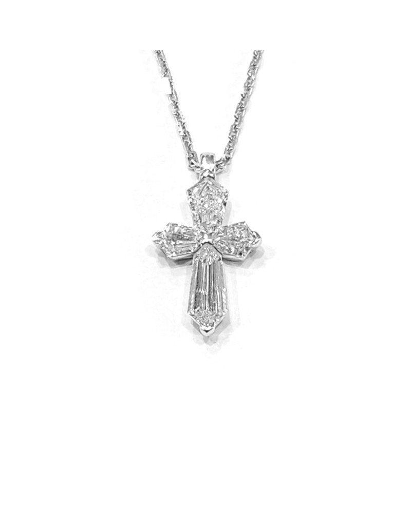 Collier ras de cou Crivelli en or blanc et croix avec diamants cerf-volant