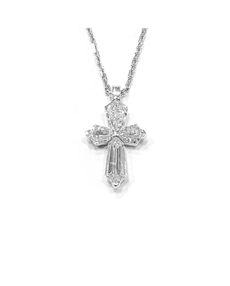 Collier ras de cou Crivelli en or blanc et croix avec diamants cerf-volant