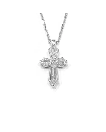 Collier ras de cou Crivelli en or blanc et croix avec diamants cerf-volant