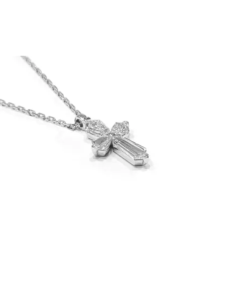 Collier ras de cou Crivelli en or blanc et croix avec diamants cerf-volant