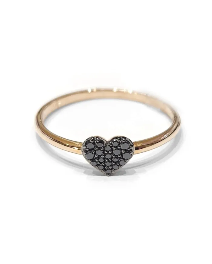 Bague Crivelli en or rose avec diamants noirs en forme de cœur pavés
