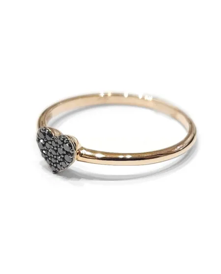Bague Crivelli en or rose avec diamants noirs en forme de cœur pavés