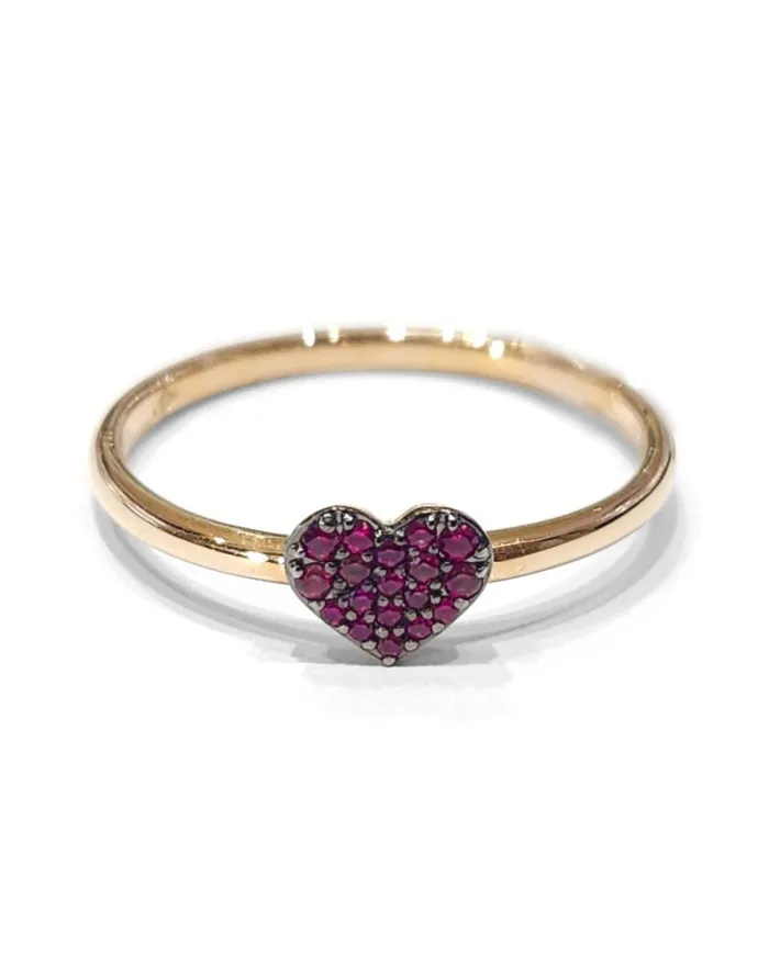 Crivelli Ring in Rose Gold with Pavé of Heart-Shaped Rubies