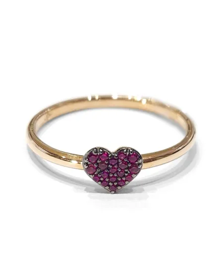 Bague Crivelli en or rose avec pavé de rubis en forme de coeur