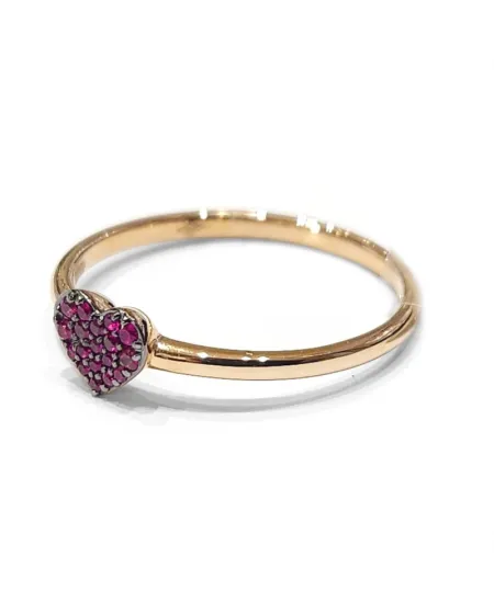 Bague Crivelli en or rose avec pavé de rubis en forme de coeur