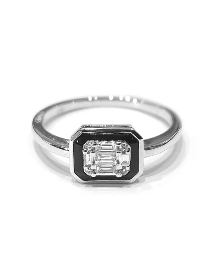 Crivelli Ring in White Gold with Diamonds and Onyx