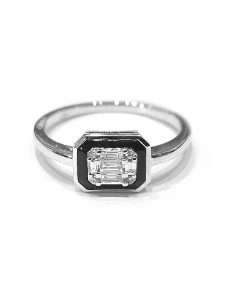 Bague Crivelli en or blanc avec diamants et onyx