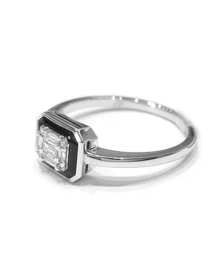 Crivelli Ring in White Gold with Diamonds and Onyx