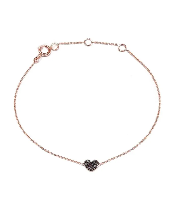 Bracelet Crivelli en Or Rose avec Coeur de Diamants Noirs