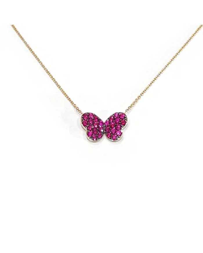 Collier Crivelli en or rose avec papillon rubis