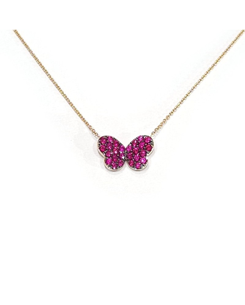 Collier Crivelli en or rose avec papillon rubis