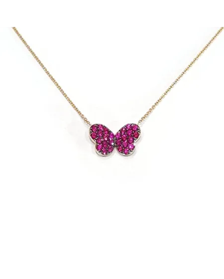 Collier Crivelli en or rose avec papillon rubis