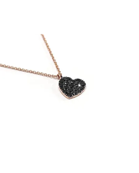 Collier Crivelli en Or Rose avec Coeur de Diamants Noirs