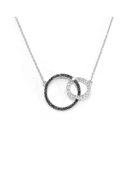 Collier Crivelli en Or Blanc avec Double Pavé de Diamants Blancs et Noirs