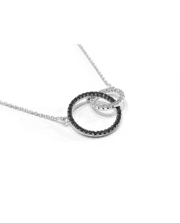 Collier Crivelli en Or Blanc avec Double Pavé de Diamants Blancs et Noirs