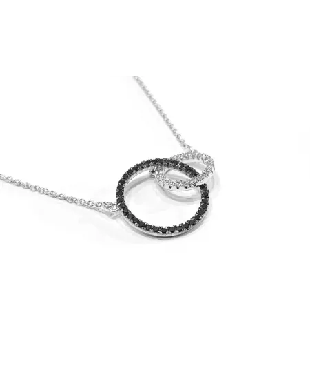 Collier Crivelli en Or Blanc avec Double Pavé de Diamants Blancs et Noirs