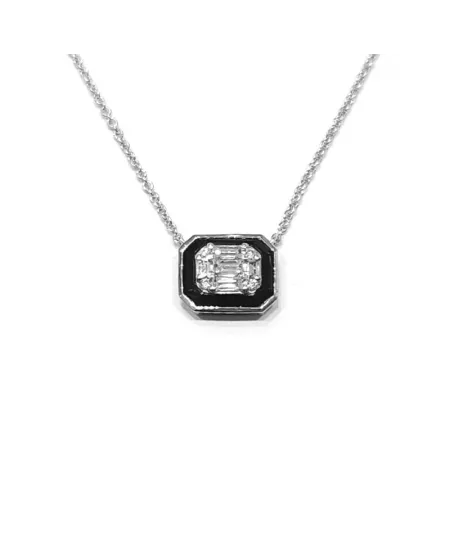 Collier Crivelli en or blanc avec pendentif diamant et onyx