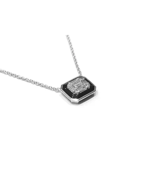 Crivelli Necklace in White Gold with Diamond and Onyx Pendant