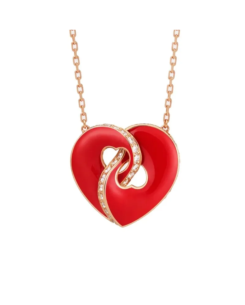 Collana Crivelli Abbraccio in Oro Rosa con Pendente Smaltato Cuore con Diamanti