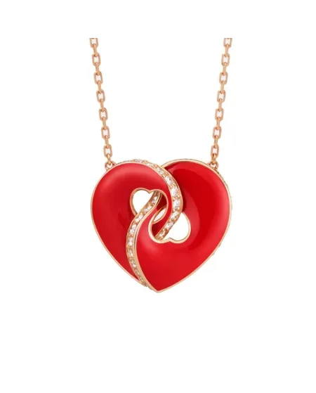 Collana Crivelli Abbraccio in Oro Rosa con Pendente Smaltato Cuore con Diamanti