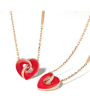 Collana Crivelli Abbraccio in Oro Rosa con Pendente Smaltato Cuore con Diamanti