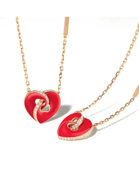 Crivelli Abbraccio Necklace in Rose Gold with Enamelled Heart Pendant with Diamonds