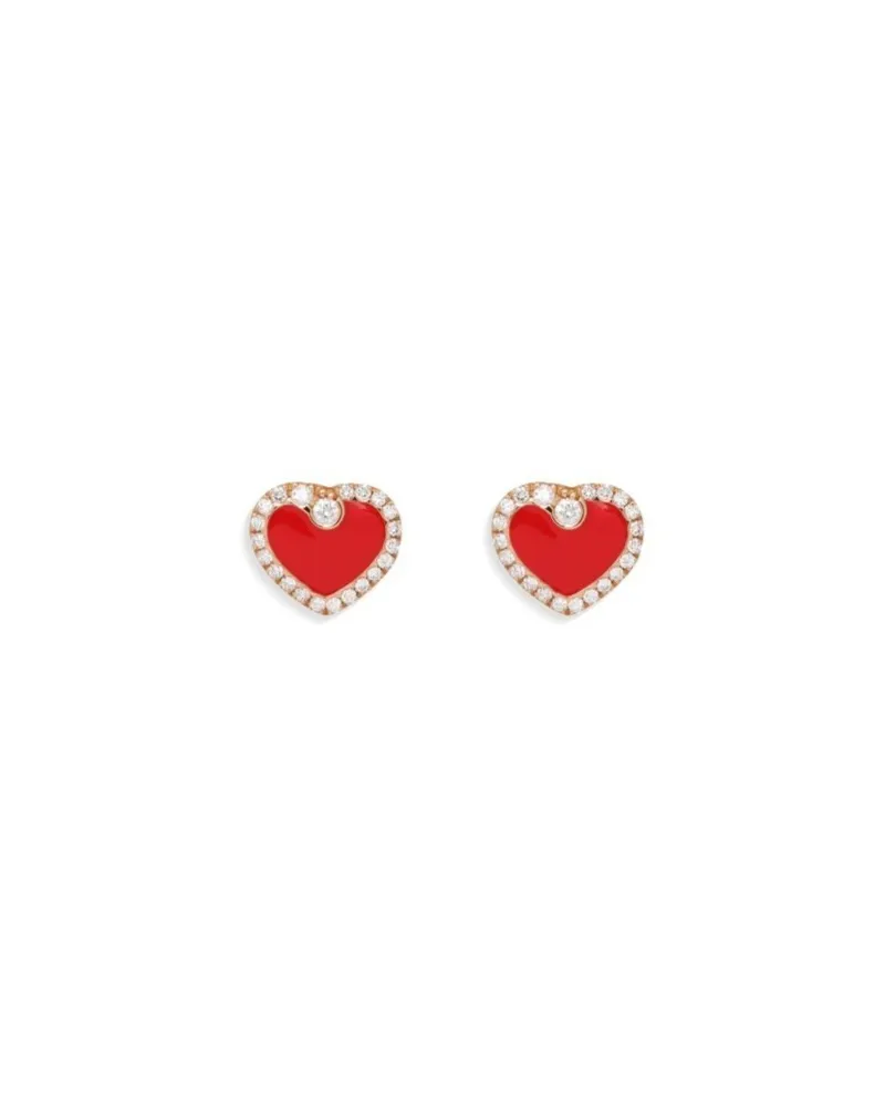 Crivelli Earrings in Rose Gold with Diamonds and Enamelled Heart