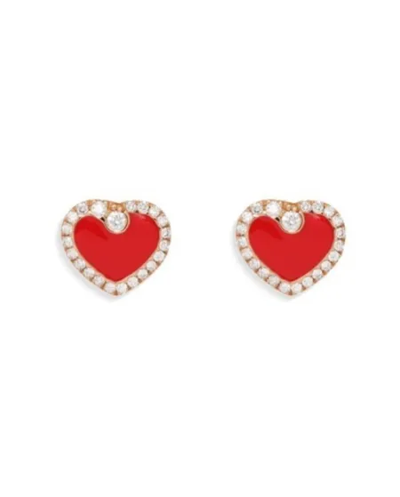 Boucles d'oreilles Crivelli en or rose avec diamants et cœur émaillé