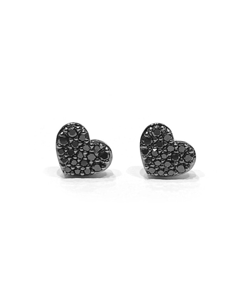 Boucles d'oreilles Crivelli en Or Blanc et Diamants Noirs avec Coeur